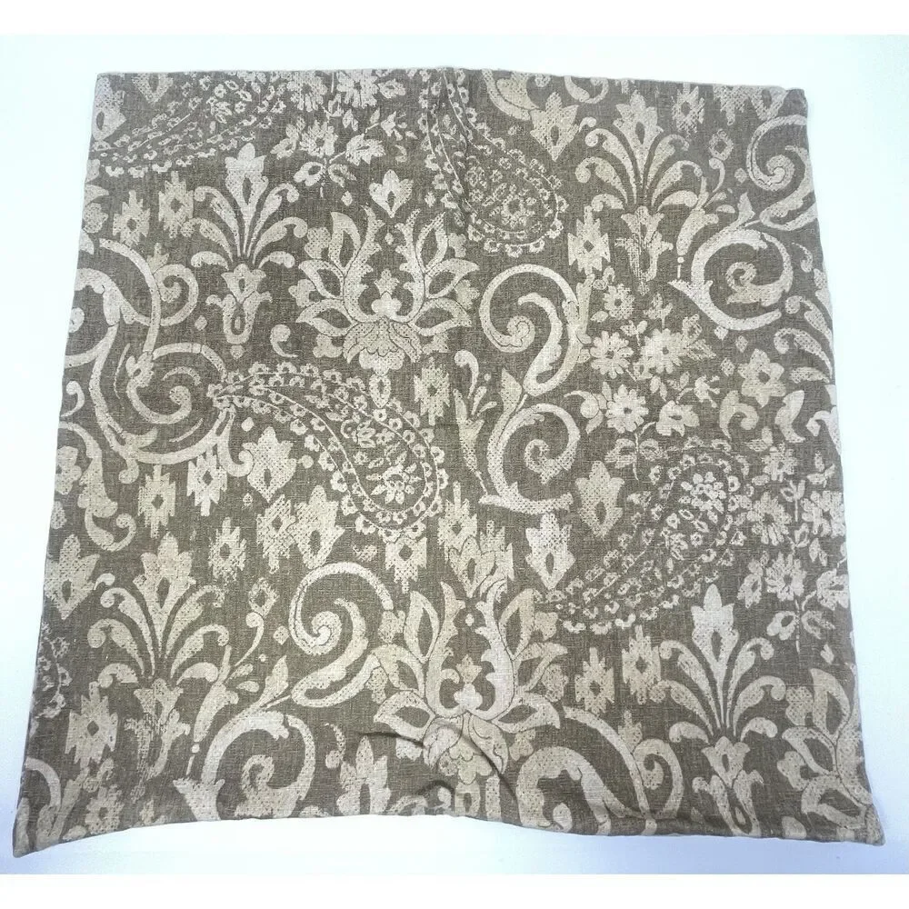 Pottery Barn 20x20” Square Accent Pillow Paisley Linen Blend Beige Tan Brown
